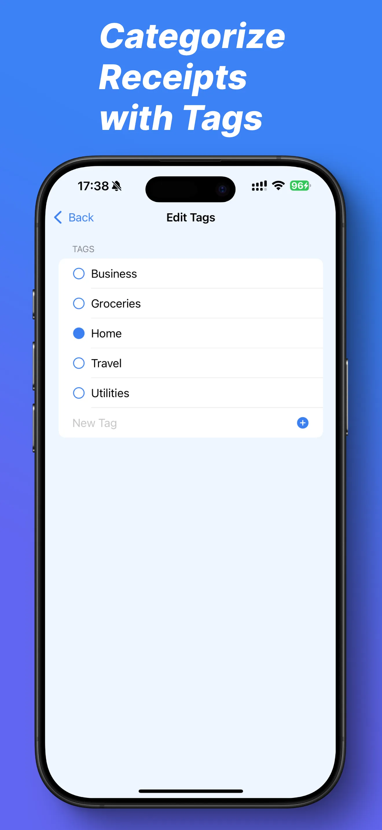 app preview - categorize receipts with tags
