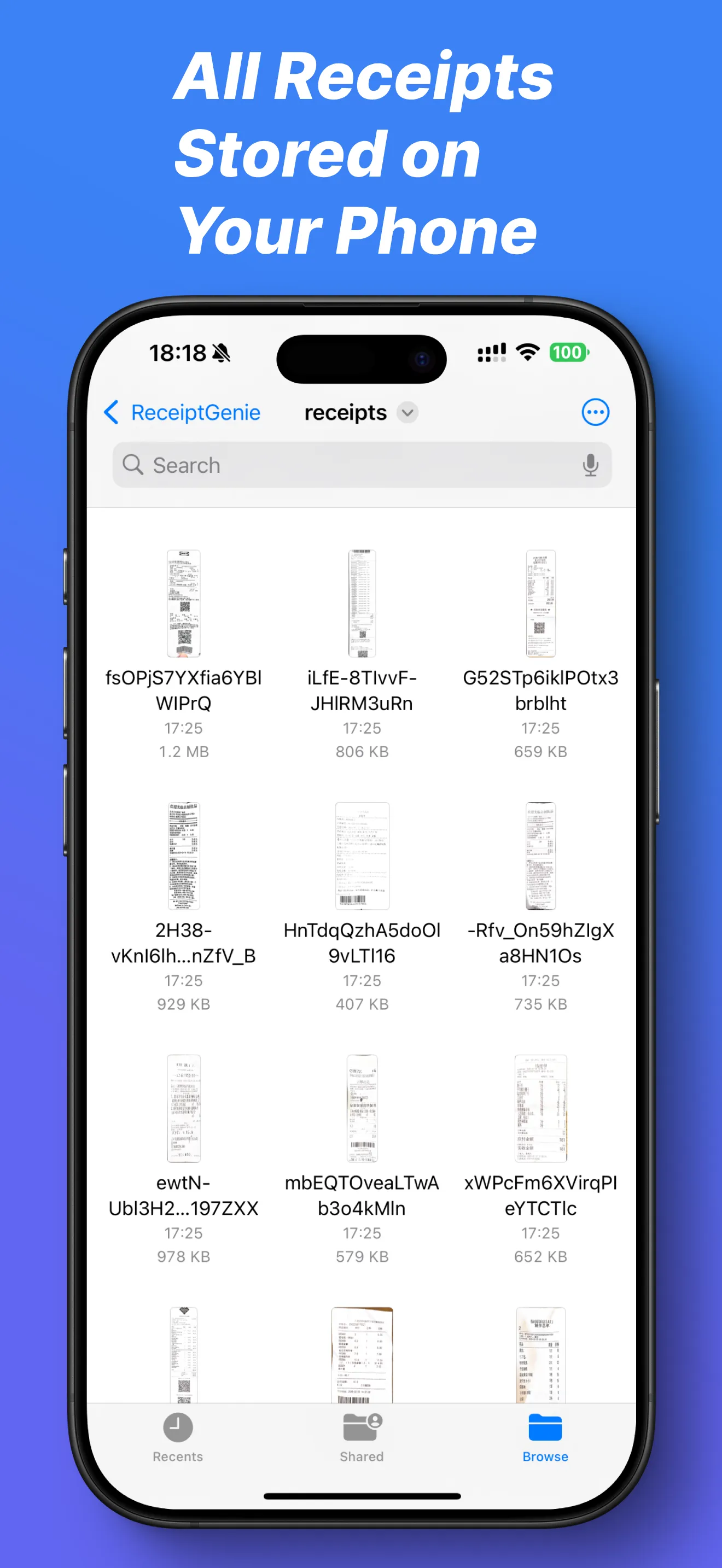 app preview - all receipts stored on your phone